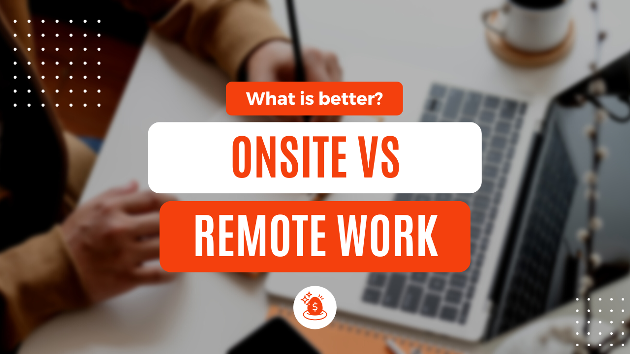A graphic that highlights the article title; Onsite vs Remote Work